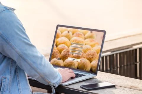 A man is working using laptop doing sign up username password log in protection  Stock Photos