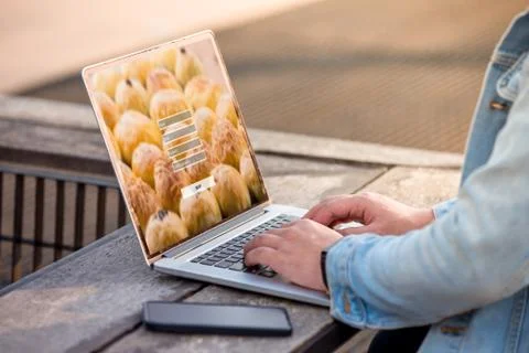 A man is working using laptop doing sign up username password log in protection  Stock Photos