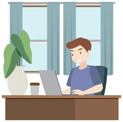 A man working using laptop flat design 스톡 일러스트