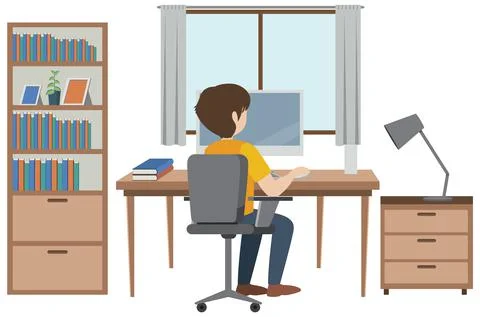 A man working using laptop flat design Stock Illustration