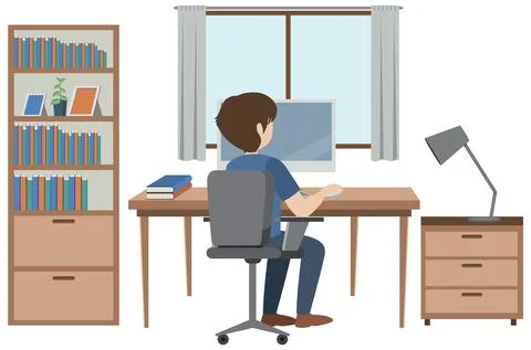 A man working using laptop flat design Stock Illustration
