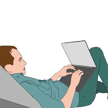 A man working using laptop flat design illustration Stock Illustration