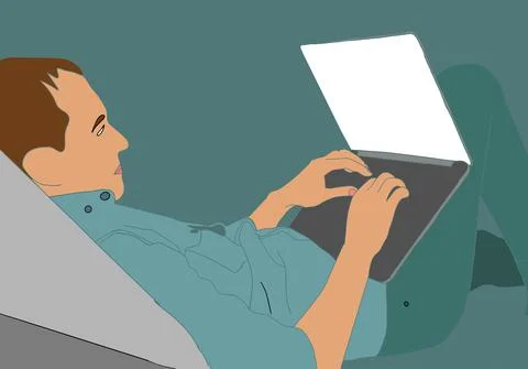 A man working using laptop flat design illustration Stock Illustration