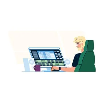 Man working on video editing software timeline Stock-Illustration