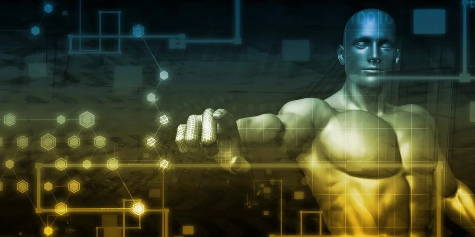 Man Working with Virtual Data 스톡 일러스트