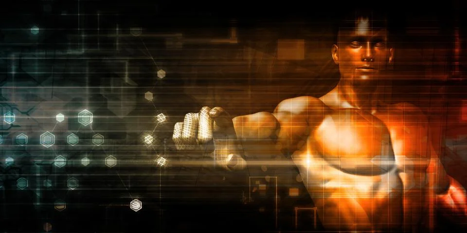 Man Working with Virtual Data 스톡 일러스트