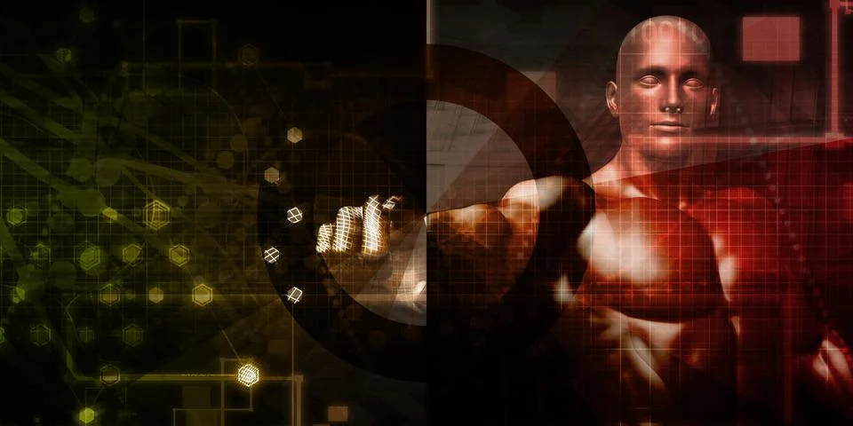 Man Working with Virtual Data Stock Illustration