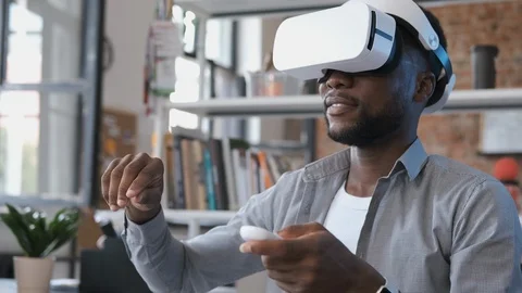 Man working in virtual reality glasses at modern office. Future is now Stock Footage 116343908