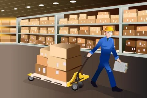 Man working in a warehouse Illustrazione stock