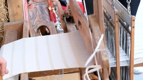 Man Working On Weaving Loom Stock Footage 118645965