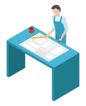 Man Working on Web Design or Plan, Architect Ilustración de archivo