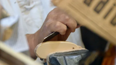 Man working on wood in a workshop Stock Footage
