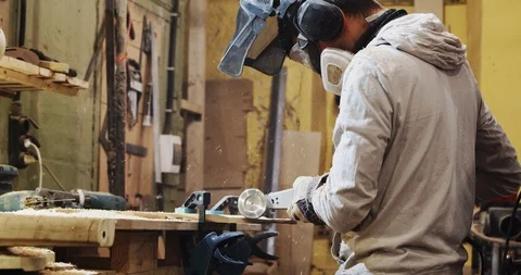 Man Working At Wood Workshop Stock Footage 125894110