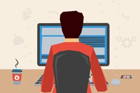 Man at workplace with computer 스톡 일러스트