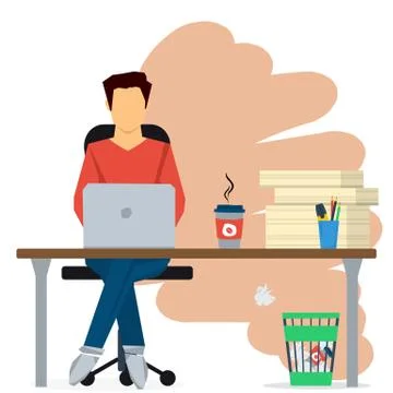 Man at workplace with laptop Stock Illustration