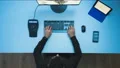 The man works with a 3d graphic in a computer. time lapse. view from above 4k or 4k+ Resolution