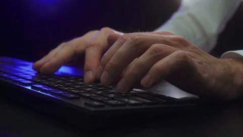 Man works at the computer late at night Stock Footage 120774763