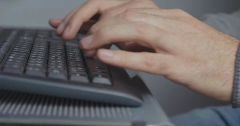 A Man Works At A Computer, Male Hands On The Keyboard Close-Up. Cinema 4K Video Видео 124072523