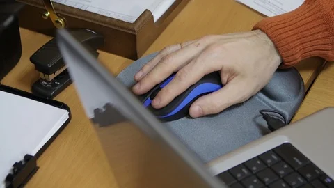 The Man Works As a Computer Mouse Stock Footage 101435195