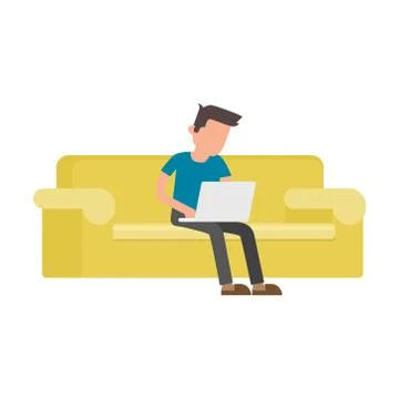 The man works at the computer. Picture. Vector illustration Stock Illustration