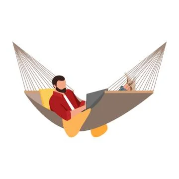 The man works at the computer. Picture. Vector illustration Stock Illustration