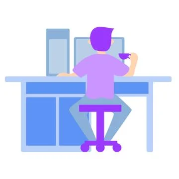 The man works at the computer. Picture. Vector illustration Stock Illustration