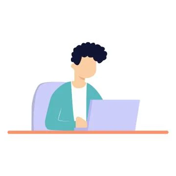The man works at the computer. Picture. Vector illustration Illustrazione stock