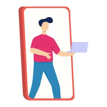 The man works at the computer. Picture. Vector illustration Stock Illustration