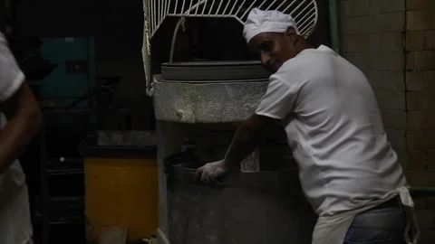 A Man Works In A Dark Bakery Stock Footage 247161374