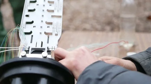 Man works with fiber optic Stock Footage 74121699