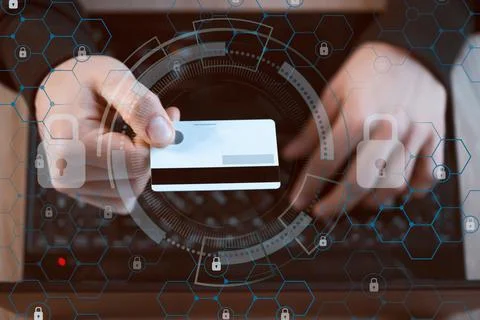 Man works with finances, using app on his laptop. Stock Photos