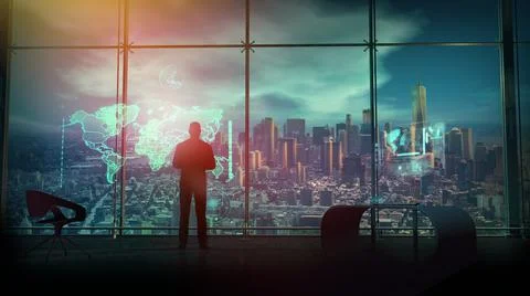 The man works with the geolocation systems of the future, 3D render. Illustrazione stock