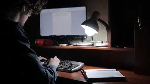 Man works at home at the computer Video stock 125091884