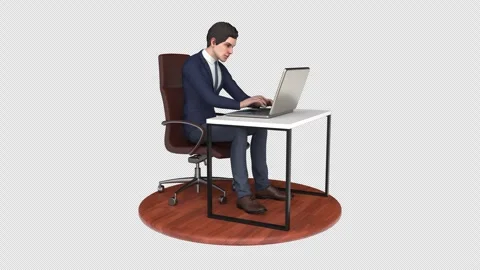Man works on laptop - 3d render looped with alpha channel. Stock Footage 251690136