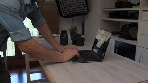 Man works at the laptop Stock Footage 97654072