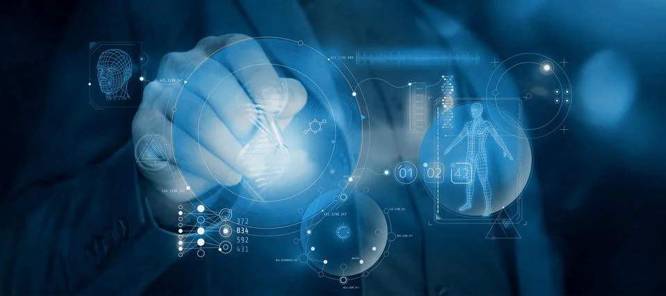 A man works with medical data in augmented reality. Stockillustratie