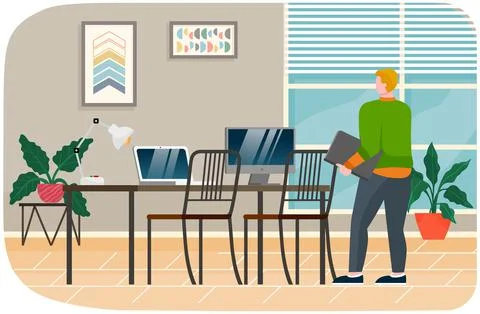 Man works with software, computer maintenance. Technician, IT specialist working 스톡 일러스트