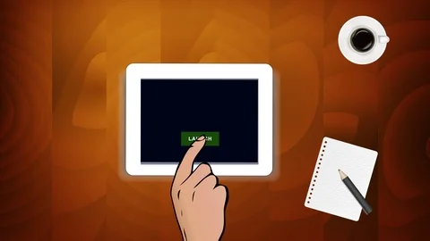 A man works with a tablet or computer and launches a presentation. Stock Footage 105740914