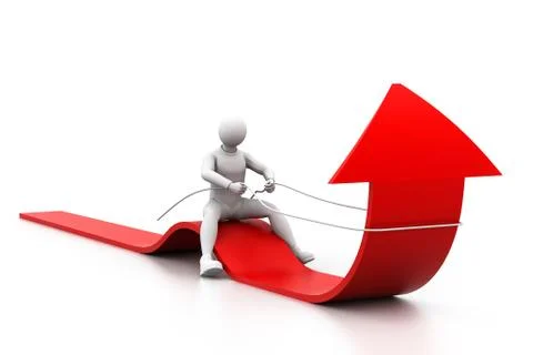 Man works together to pull up a growth arrow Stock Illustration