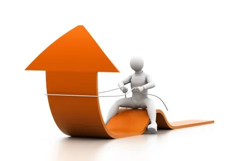 Man works together to pull up a growth arrow. Stock Illustration