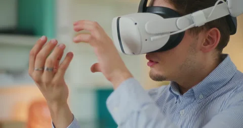 Man Works with VR Object Stock Footage 276367563