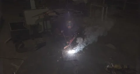 Man works with welding Stock Footage