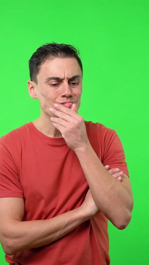 Man worried about something. With a red shirt. Vídeos de archivo 246272215