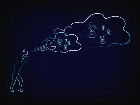 Man with wrench fixing cloud computing Stock Illustration
