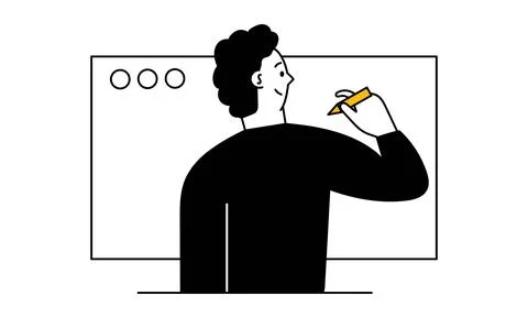 Man write business strategy and businessman work vector illustration concept. 스톡 일러스트