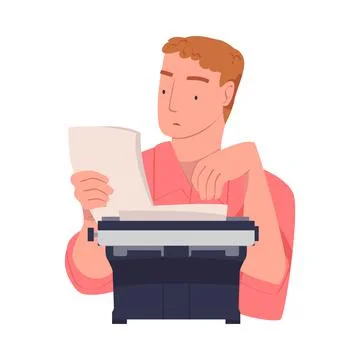 Man Writer Character at Typewriter Writing Book Engaged in Creative Literary Illustrazione stock