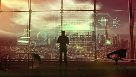 A man writes code using augmented reality, 3D render. Stockbeeldmateriaal 167508569