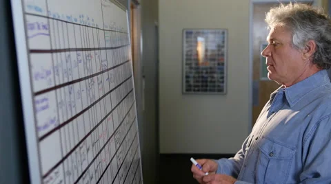 MAN WRITES ON DRY ERASE BOARD 4K Stock Footage 58952914