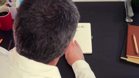 Man Writes Gratitude Lists in Journal with Markers Video stock 325447324