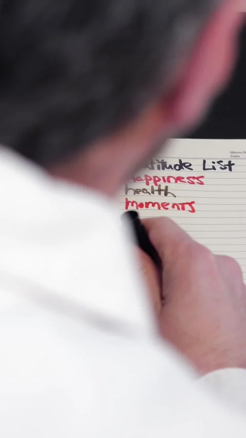 Man Writes Gratitude Lists in Journal with Markers Video stock 325447340
